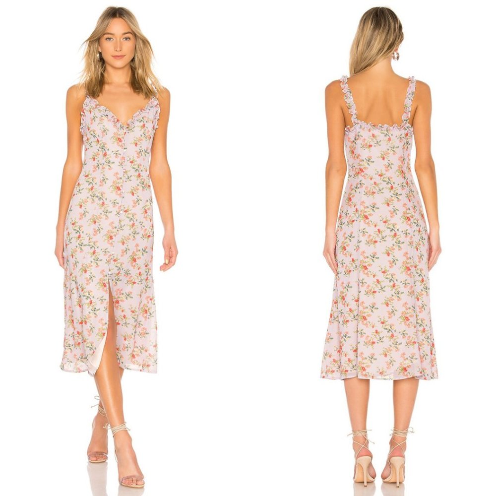 Lovers + Friends Sunroom Midi Sundress Lilac Floral Sweetheart Neckline Size L